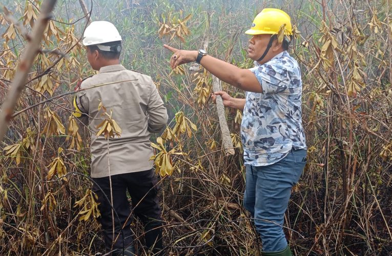 Kasat Reskrim Polres Bintan dan Bhabinkamtibmas Berjuang Padamkan Karhutla
