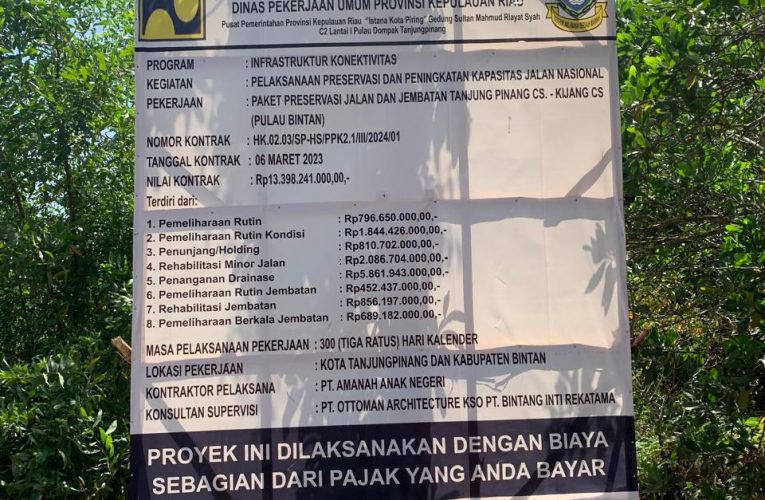 Proyek Preservasi Jalan dan Jembatan Tanjungpinang-Kijang Menuai Komplain Warga