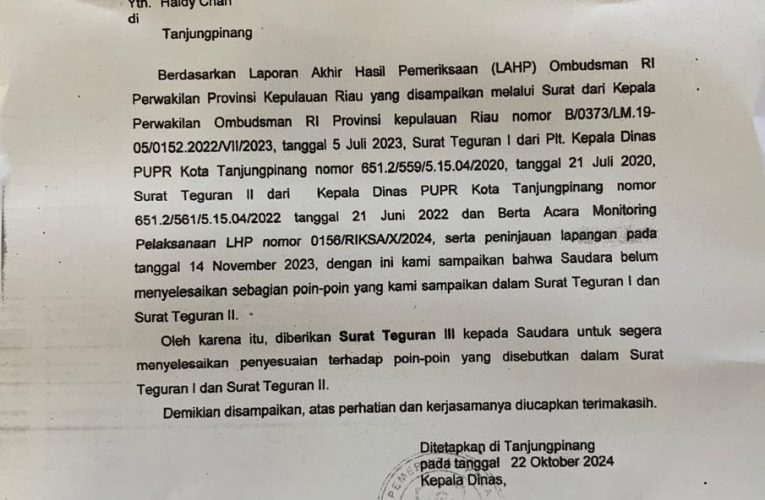 Pemko Tanjungpinang Keluarkan SP3 untuk Pemilik Bangunan Tanpa Izin, Tindak Lanjut Diperlukan