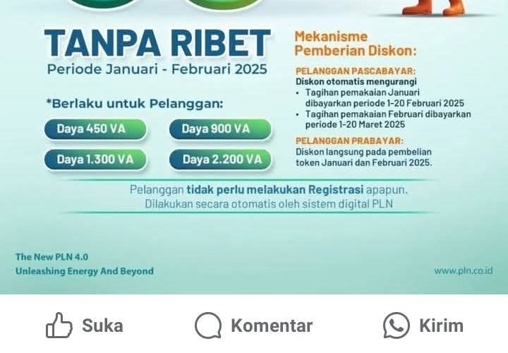 PLN Tawarkan Diskon 50% Tarif Listrik untuk Rumah Tangga Daya 2.200 VA ke Bawah