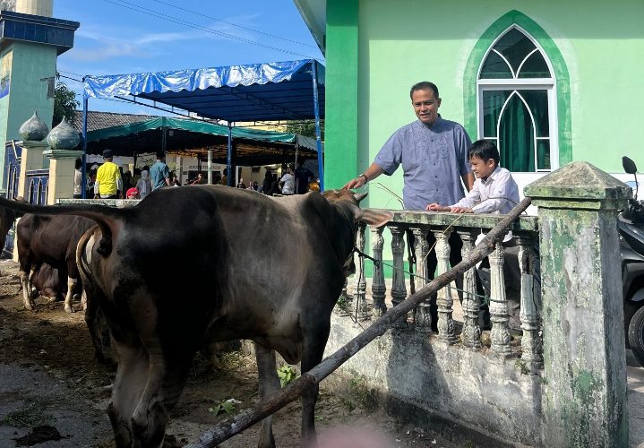 Ketua GMPK Kepri Serahkan Satu Ekor Sapi Qurban di Masjid Babussalam Tanjung Ayun Sakti