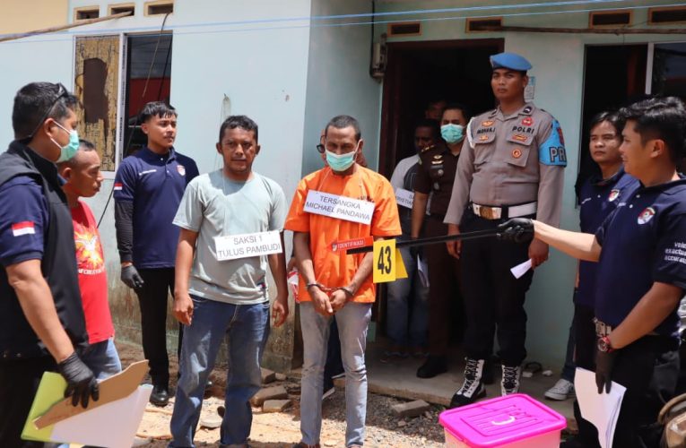 Satreskrim Polres Bintan Gelar Rekonstruksi 42 Adegan Kasus Pembunuhan di Sei Lekop