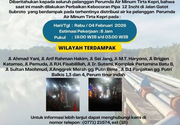 Pipa RPD Pecah di Simpang Perla Batu 4, Distribusi Air Sejumlah Wilayah Terganggu