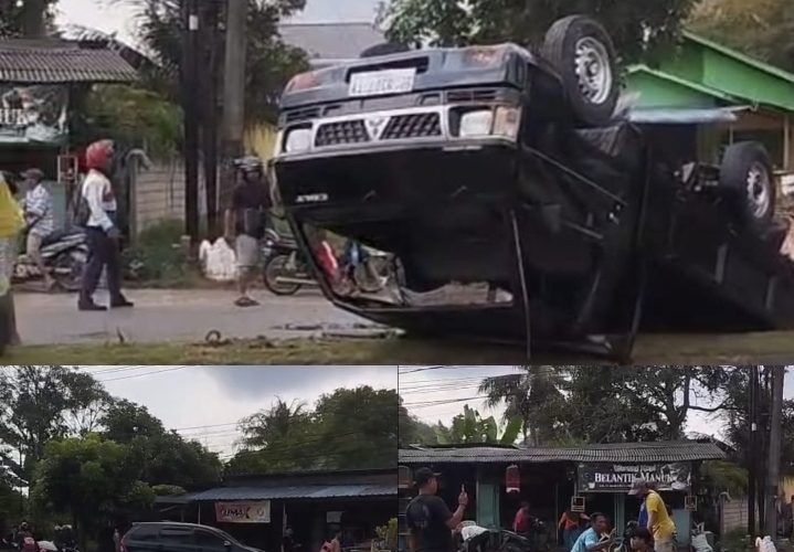 Pick Up Mitsubishi L300 Tergelincir di Jalan WR Supratman Tanjungpinang, Tiga Orang Luka-Luka