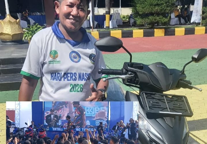 Semarak Fun Walk HUT Bhayangkara ke-80,  Jurnalis Beruntung Dapat Hadiah Motor Beat
